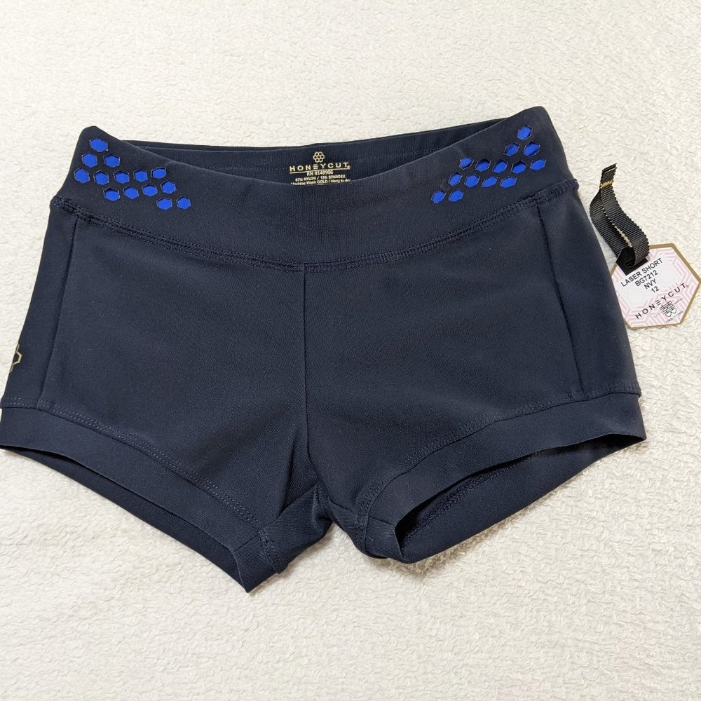 Honeycut Girls' Black Dance Shorts with Blue Accent